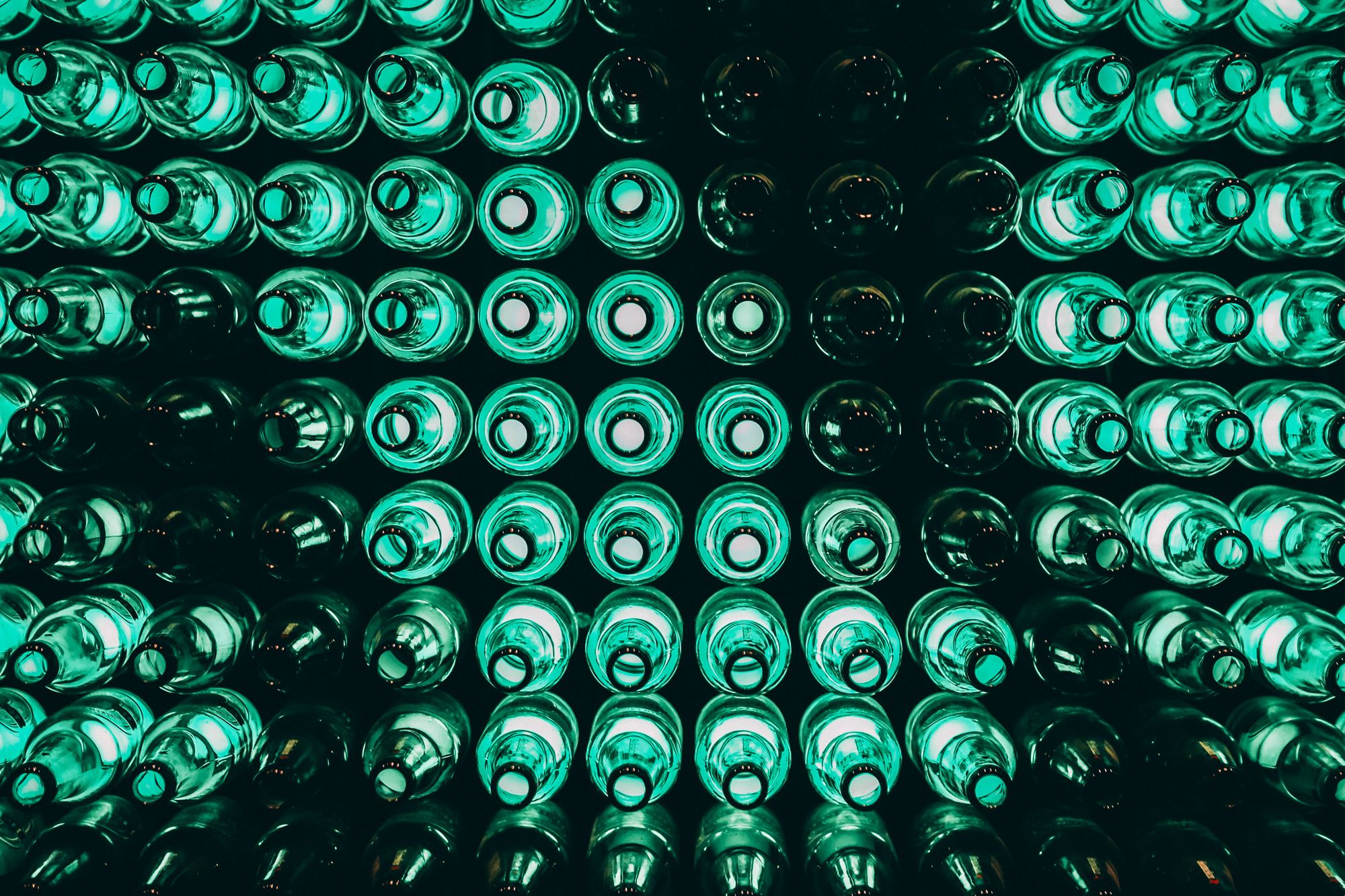 Bottles stacked and aligned